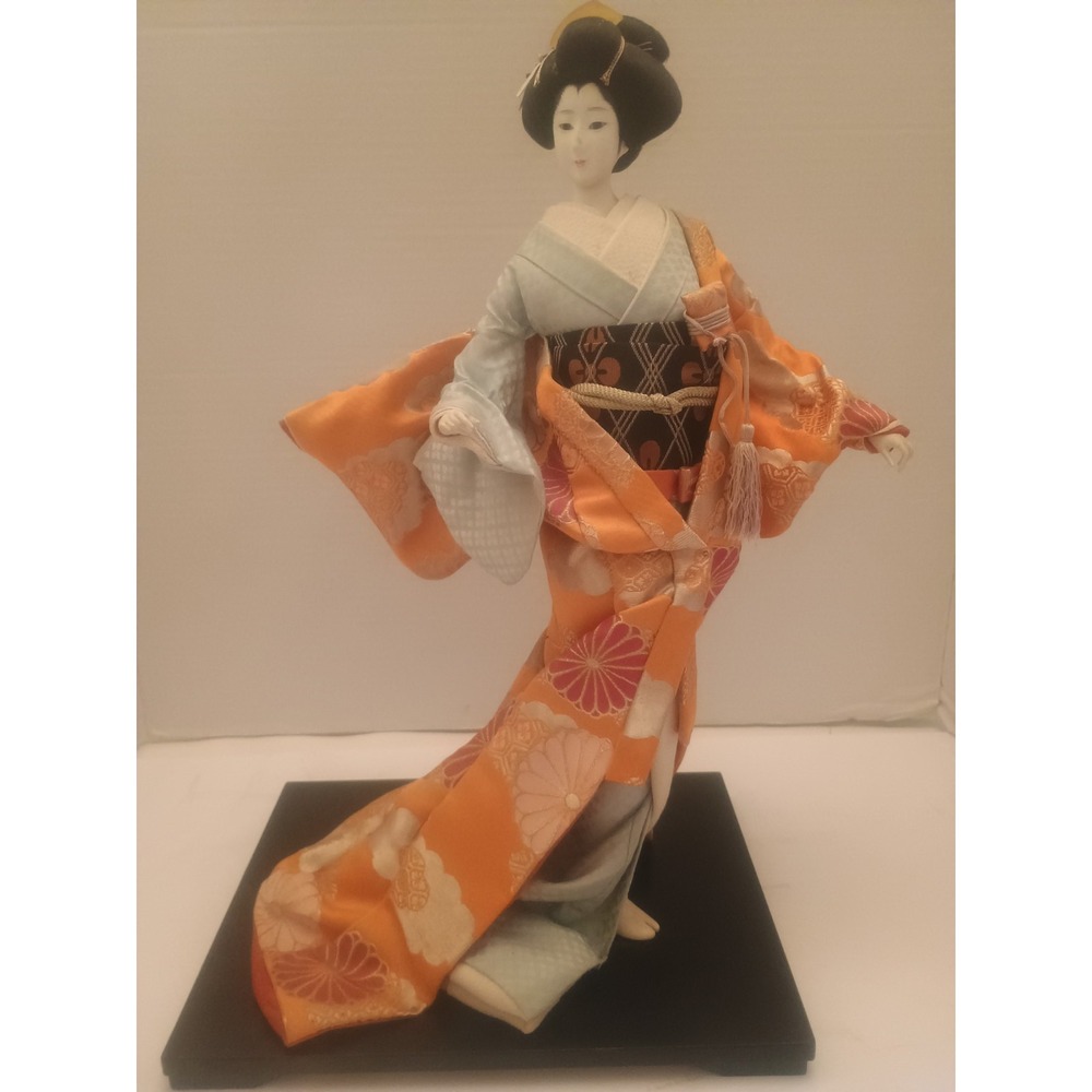 Japanese Geisha Kimono Dollon Lacquer Stand 17" Tall